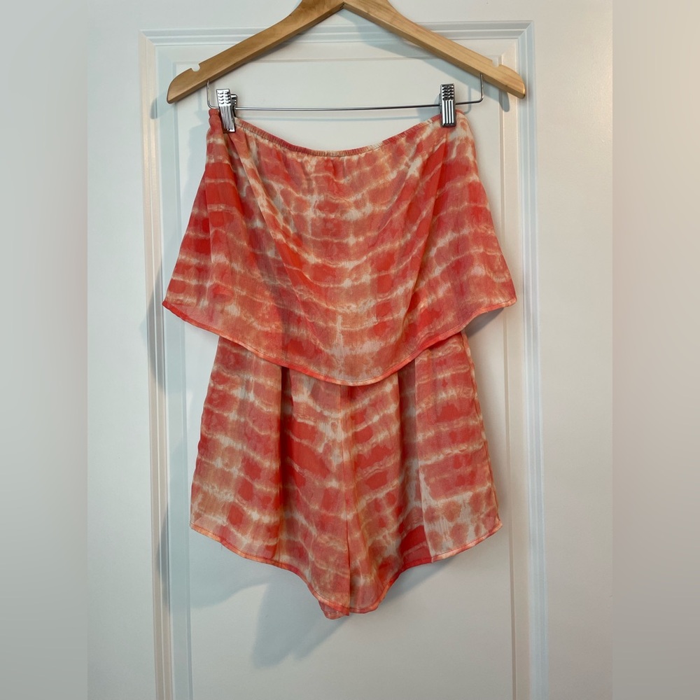 Honey Punch Coral Tie Dye Strapless Romper Sz Small
